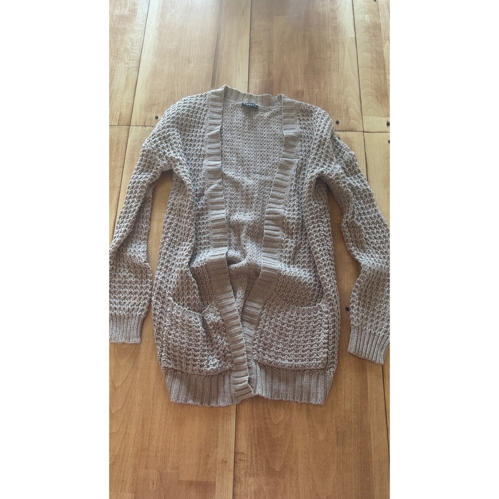 Express‎ Women's XS Taupe Chunky Waffle Knit Open Front Cardigan Sweater